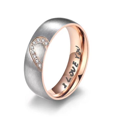Couples Rings Stainless Steel - Rose Gold/Black Color Heart