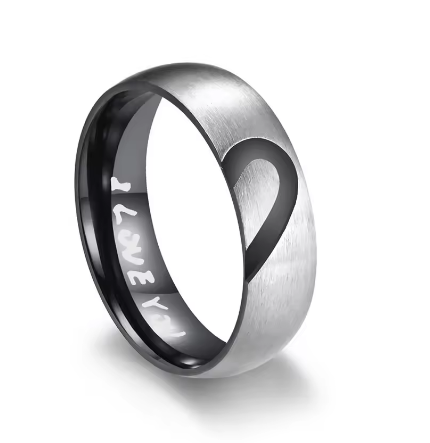 Couples Rings Stainless Steel - Rose Gold/Black Color Heart