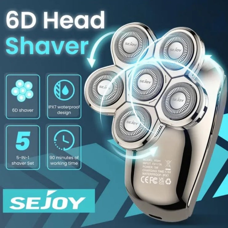 High Quality 6 In 1 7D Floating Mens Electric Rechargeable Shaver for Bald Head