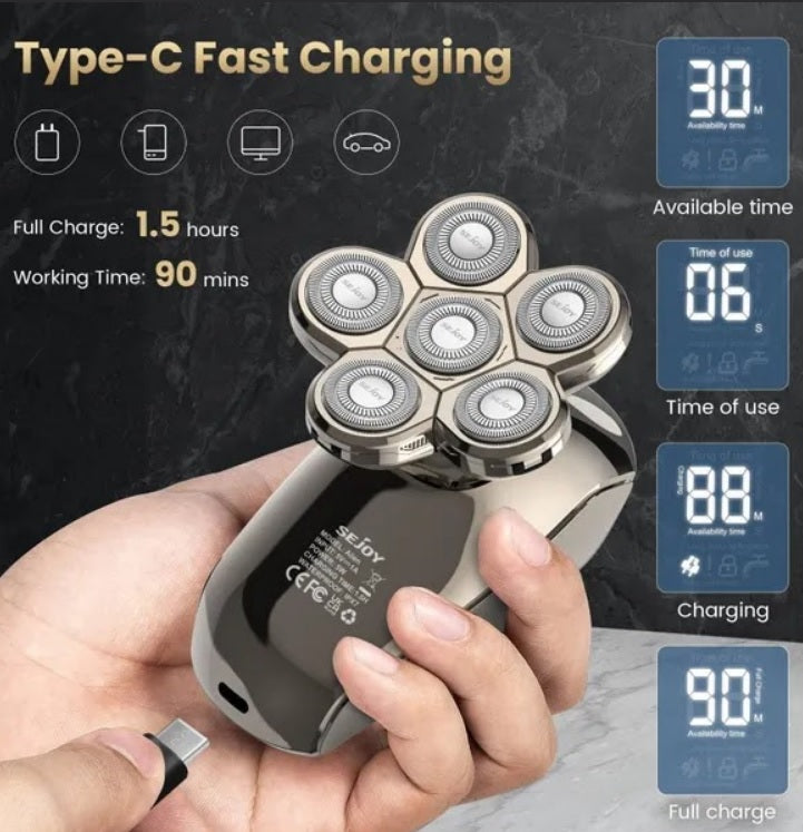 High Quality 6 In 1 7D Floating Mens Electric Rechargeable Shaver for Bald Head