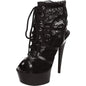 Black Lace Open Toe Platform Ankle Bootie 6in Heel-LS-101-7