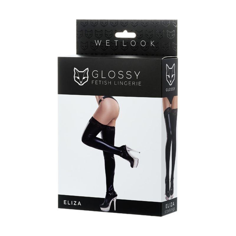 Glossy Wetlook Stockings w Lace Insert Eliza-955012-XL