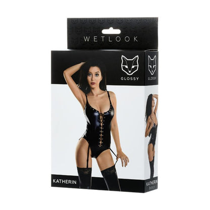 Glossy Wetlook Lace Up Bodysuit Katherin-955019-L