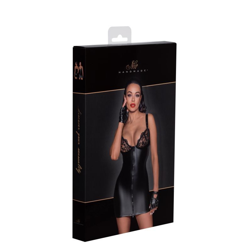 Power Wetlook Mini Dress w Lace Chest &  Two Way Zipper-F254-BLK-S