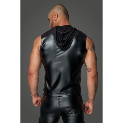 Powerwetlook Sleeveless Hooded Shirt w 2 Way Zipper-H062-BLK-M