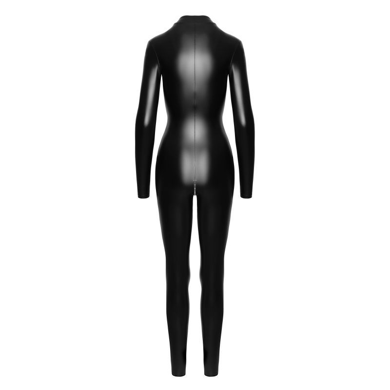 Power Wetlook Catsuit w Front Zipper-F293-BLK-M