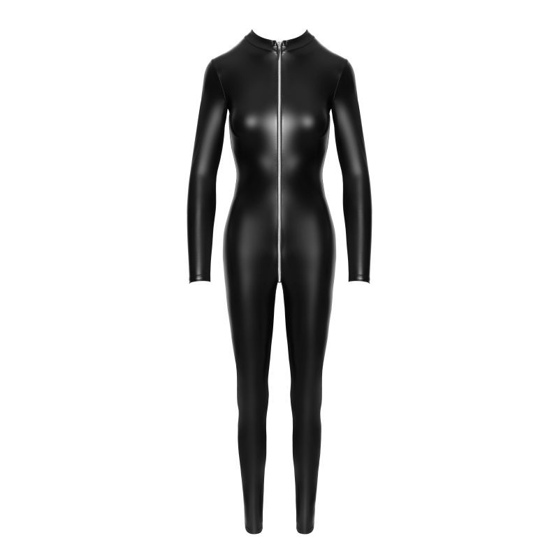 Power Wetlook Catsuit w Front Zipper-F293-BLK-M