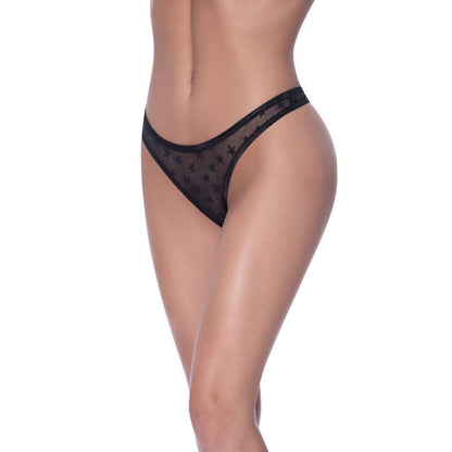 High Waist Micro Star Thong Black-P402-BLK-LRG