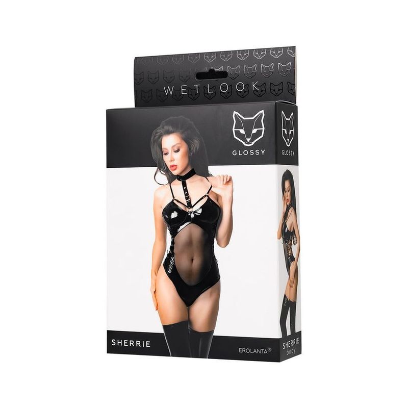 Glossy Sherrie Bodysuit-955045-BLK-L
