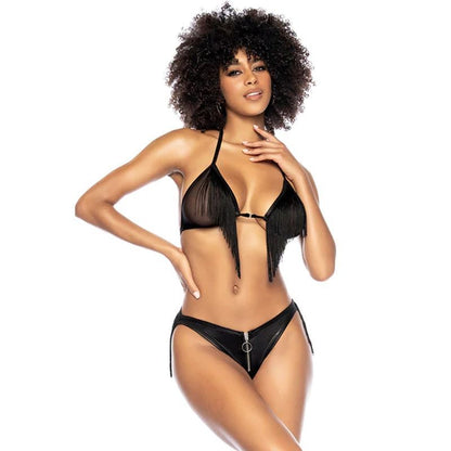 Fringe Halter 2 Pc Set Black-M2739-BLK-L/XL