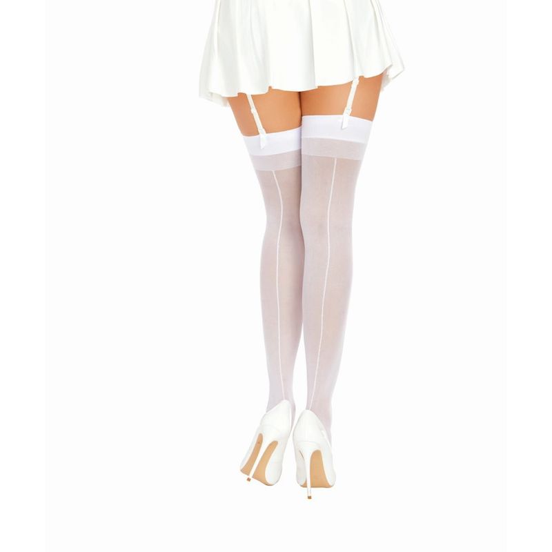 Dreamgirl Back Seam Sheer Thigh High Stockings White-0007-WHT-O/S