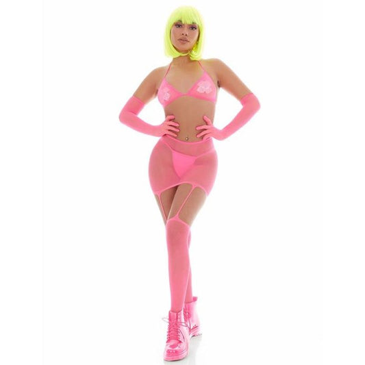 Pink Mesh Bling Ring Set incl Pasties-65006-LIL-O/S
