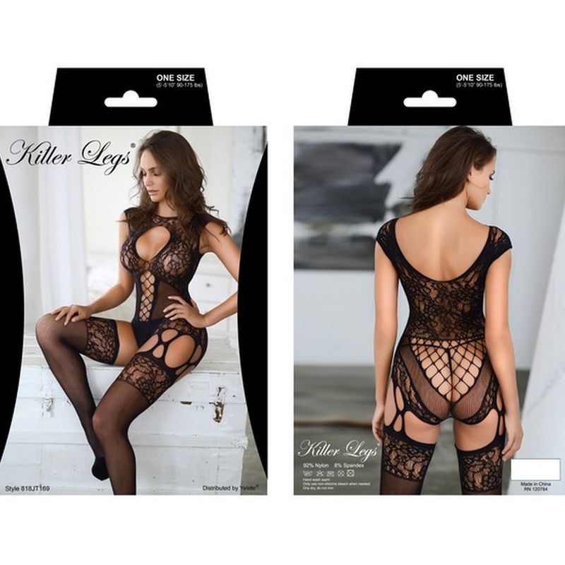 Eyelash Lace 2 Pc  Bodystocking with Thong Neon Yellow-818JT178-NEO-O/S