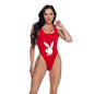 PlayBoy Red High-Leg 1 Pc Swimsuit with Bunny Head Logo-PBS107-Red/Wht-S