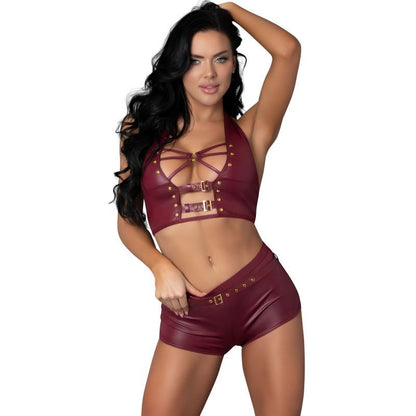 Thalia Burgundy Tease Two Piece Set-PAK261-BN-S/M