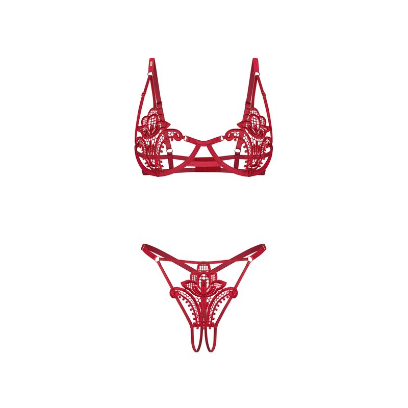 Luise Sublim 2 Pc Bra Panty Crotchless Set Red-9381-RED-S/M