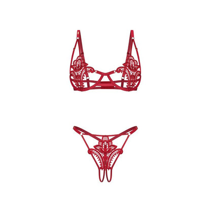 Luise Sublim 2 Pc Bra Panty Crotchless Set Red-9381-RED-S/M