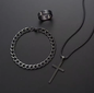 3pcs Set Men's Stainless Steel Metal Cross Pendant Chain Necklace Bracelet