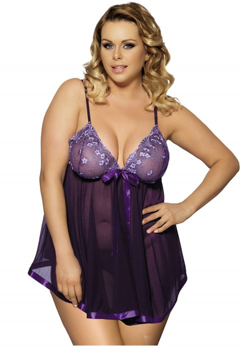 Mesh Babydoll with Embroidery Top and Satin Ribbons Hem-OYE20731-1