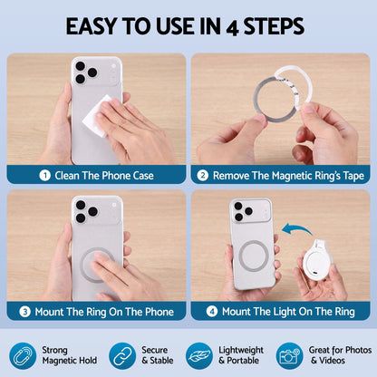 Devanti Magnetic Selfie Light Foldable LED Ring Fill Phone Light CRI95 White