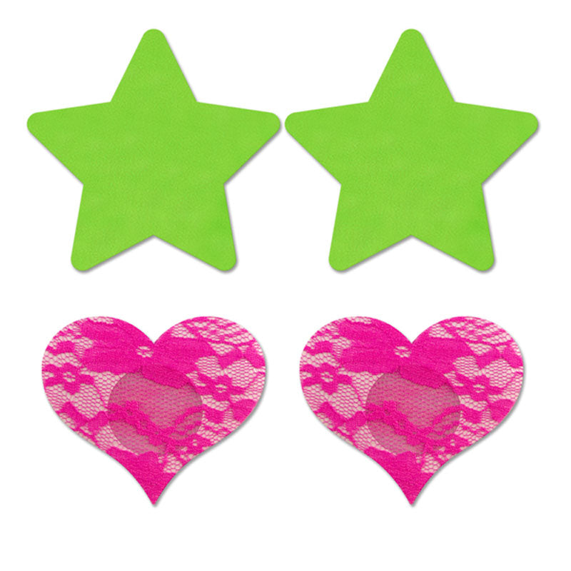 GLOW Fashion Pasties Set - Solid Neon Green & Pink - 2 Sets Included-FLA101-OS-B