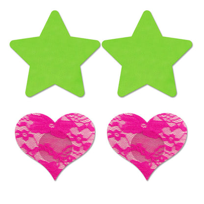 GLOW Fashion Pasties Set - Solid Neon Green & Pink - 2 Sets Included-FLA101-OS-B