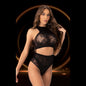 LAPDANCE 2pc Crop Top & High Waisted Hot Pant - Black - One Size-LC125