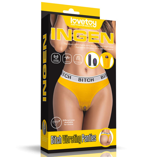 Ingen Bitch Vibrating Panties - Yellow Medium Size Rechargeable Vibrating Panties-LV770202M