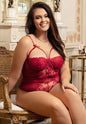 Wine Red One-piece Sleeveless Underwired Floral Patterns Mesh Bodysuit-OYR81148-2