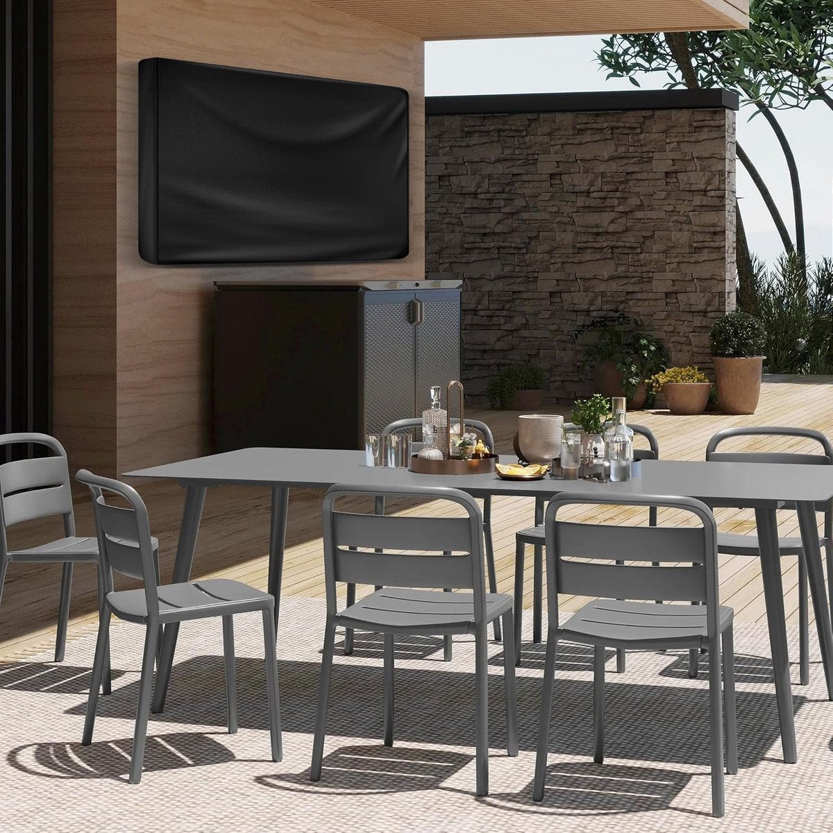 Outdoor TV case 55-58 inch - TV screen protector - waterproof and weatherproof outdoor flat screen case - 210D fabric - 55.1 x 5.9 x 35.4 inches - black