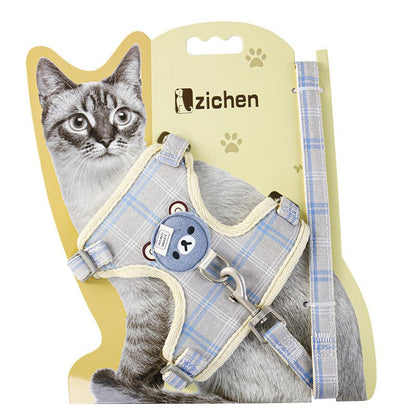 Zichen Vest Cat Leash Polyester Traction Strap Grey M(1.5 suitable for 3.50 kg-7.50 kg