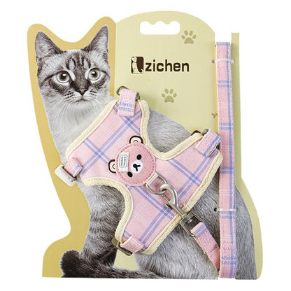 Zichen Vest Cat Leash Polyester Traction Strap Grey M(1.5 suitable for 3.50 kg-7.50 kg