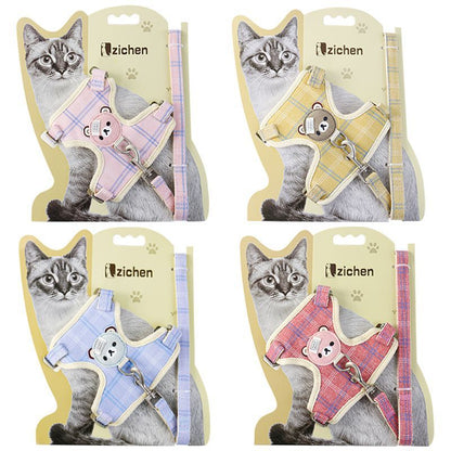 Zichen Vest Cat Leash Polyester Traction Strap Grey M(1.5 suitable for 3.50 kg-7.50 kg