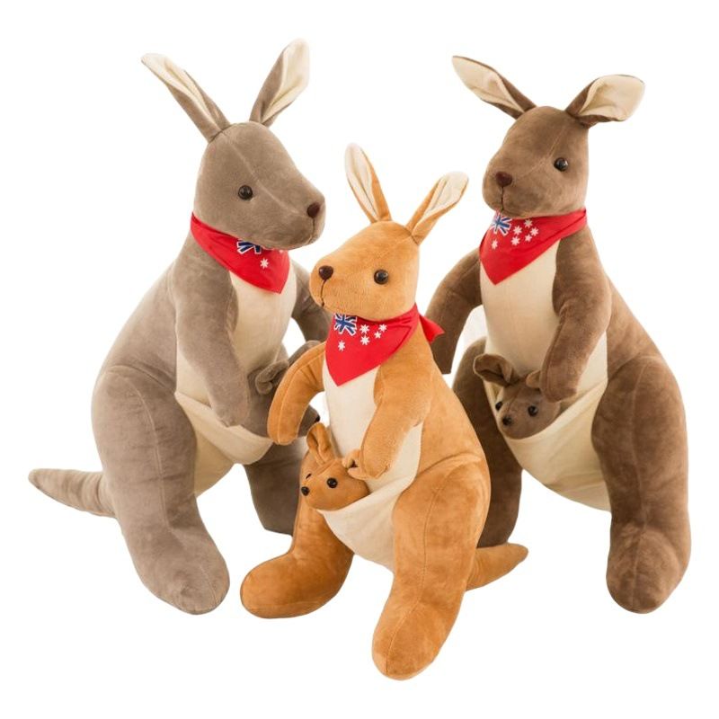 Jue Bei Kangaroo Plush Toy 35cm Gray blue scarf 45cm
