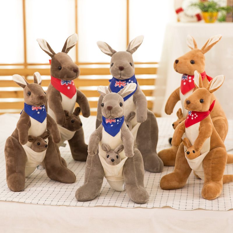 Jue Bei Kangaroo Plush Toy 35cm Gray blue scarf 45cm