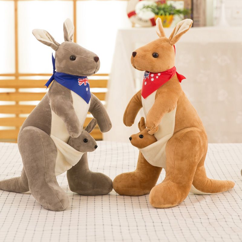 Jue Bei Kangaroo Plush Toy 35cm Gray blue scarf 45cm
