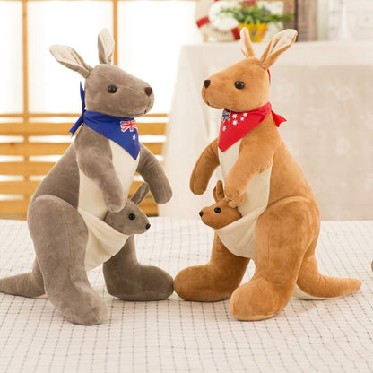 Jue Bei Kangaroo Plush Toy 35cm Gray blue scarf 45cm