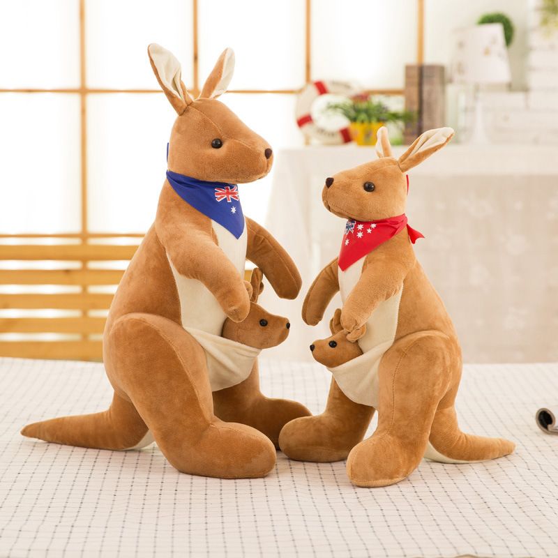Jue Bei Kangaroo Plush Toy 35cm Gray blue scarf 45cm
