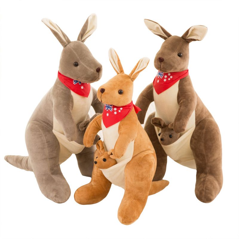 Jue Bei Kangaroo Plush Toy 35cm Gray blue scarf 45cm