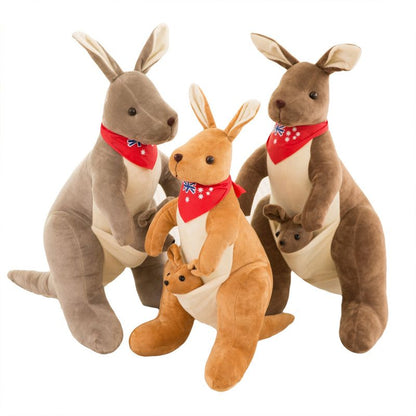 Jue Bei Kangaroo Plush Toy 35cm Gray blue scarf 45cm