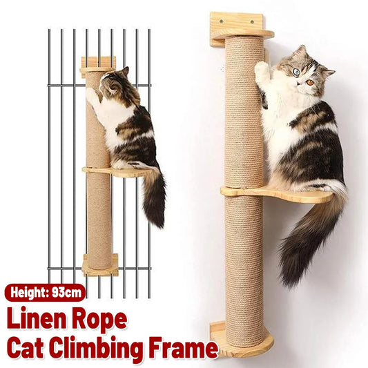 Cat Climbing Frame Wall Post Flax Rope Scratcher Hanging Toy Furniture Kittens