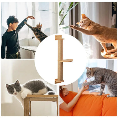 Cat Climbing Frame Wall Post Flax Rope Scratcher Hanging Toy Furniture Kittens