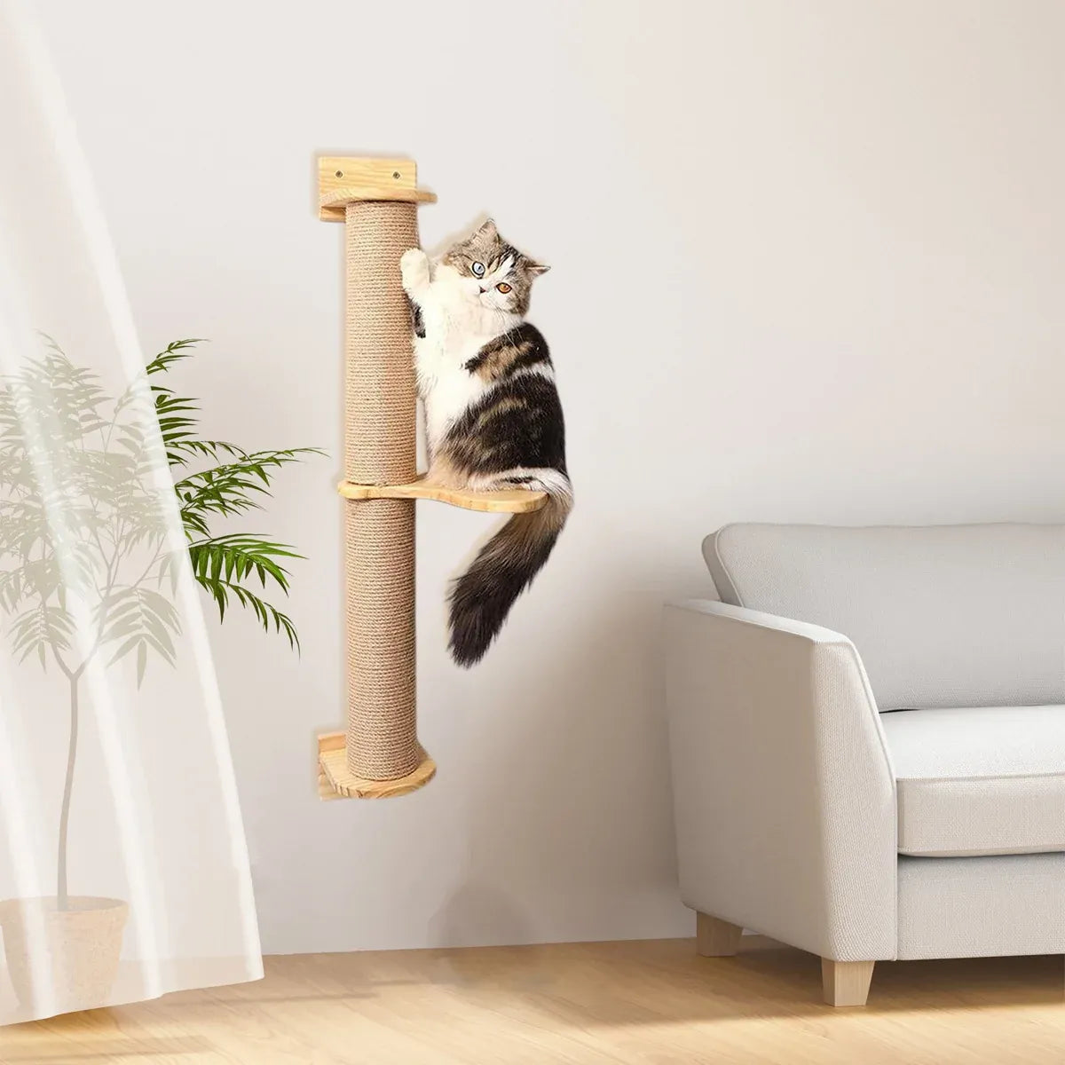 Cat Climbing Frame Wall Post Flax Rope Scratcher Hanging Toy Furniture Kittens