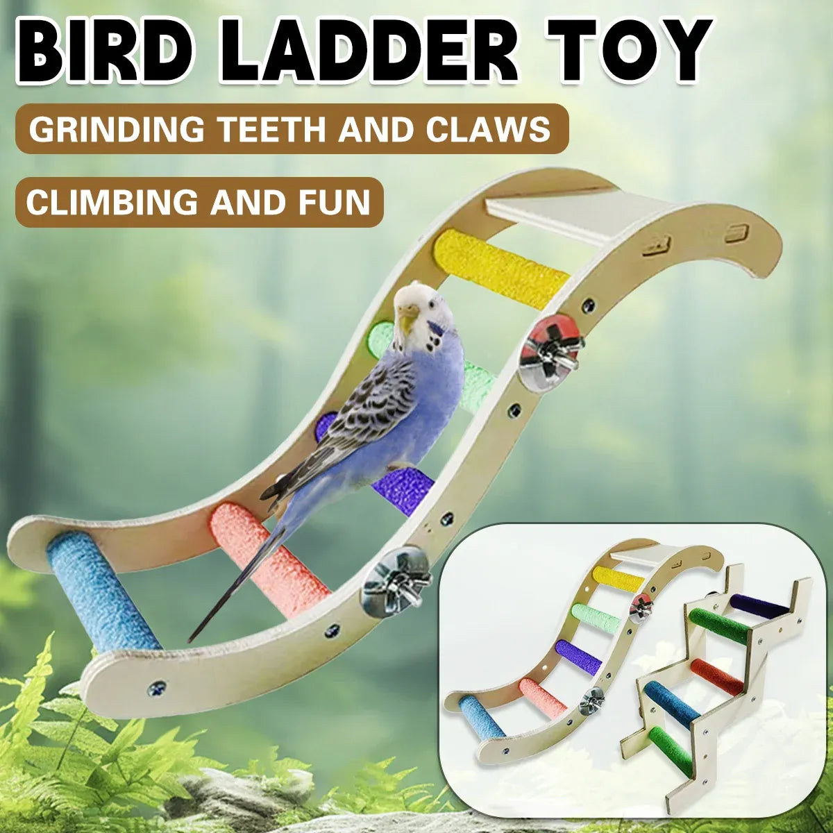 Wooden Parrot Climbing Ladder Swing Toy Claw Grinding Sanded for Small Birds - Straight