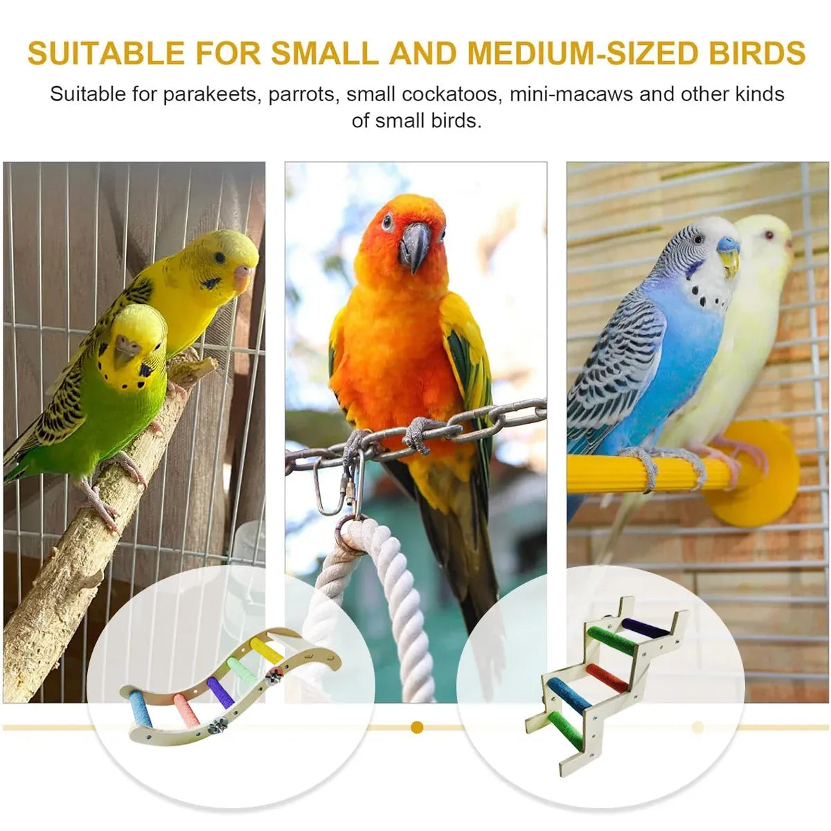 Wooden Parrot Climbing Ladder Swing Toy Claw Grinding Sanded for Small Birds - Straight