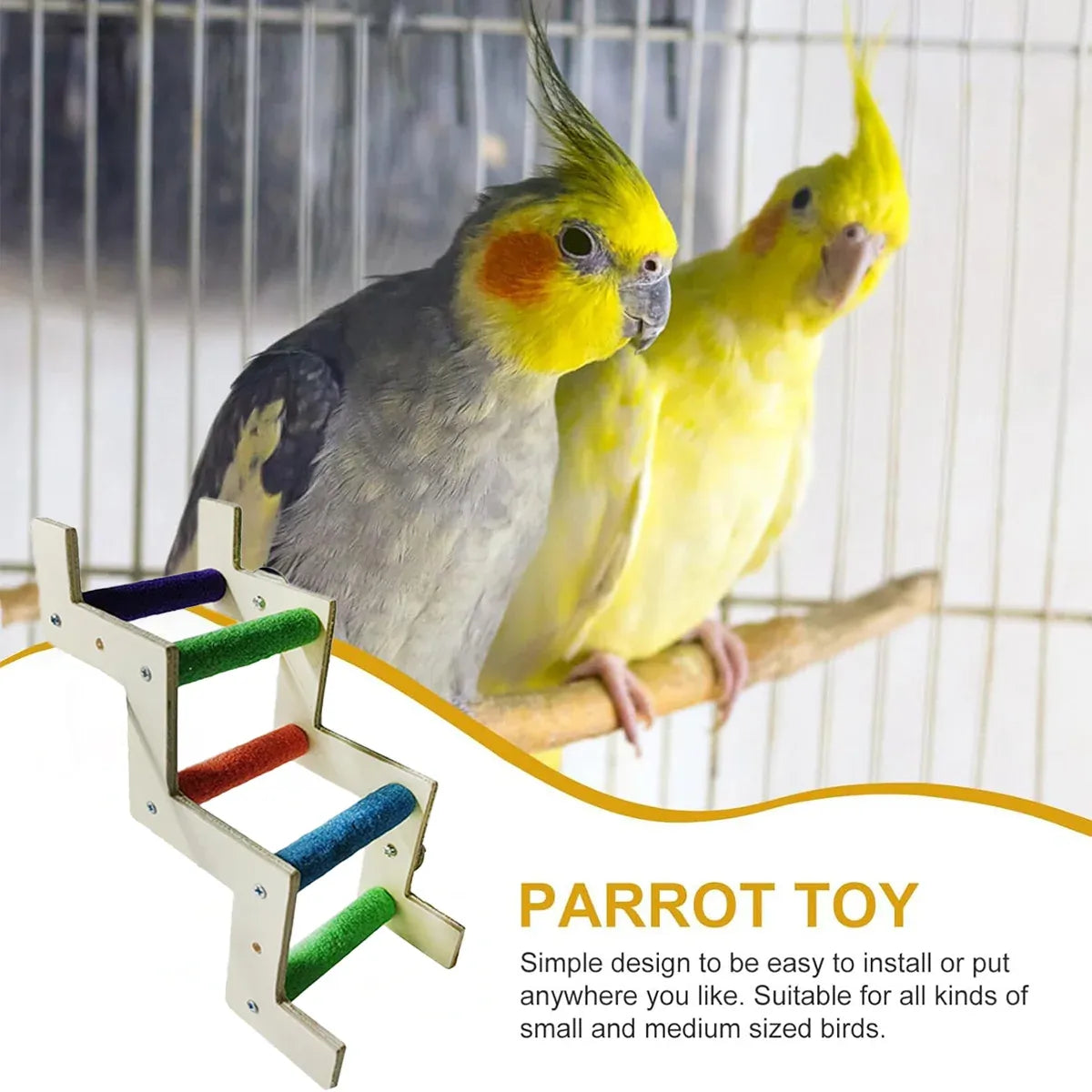 Wooden Parrot Climbing Ladder Swing Toy Claw Grinding Sanded for Small Birds - Straight