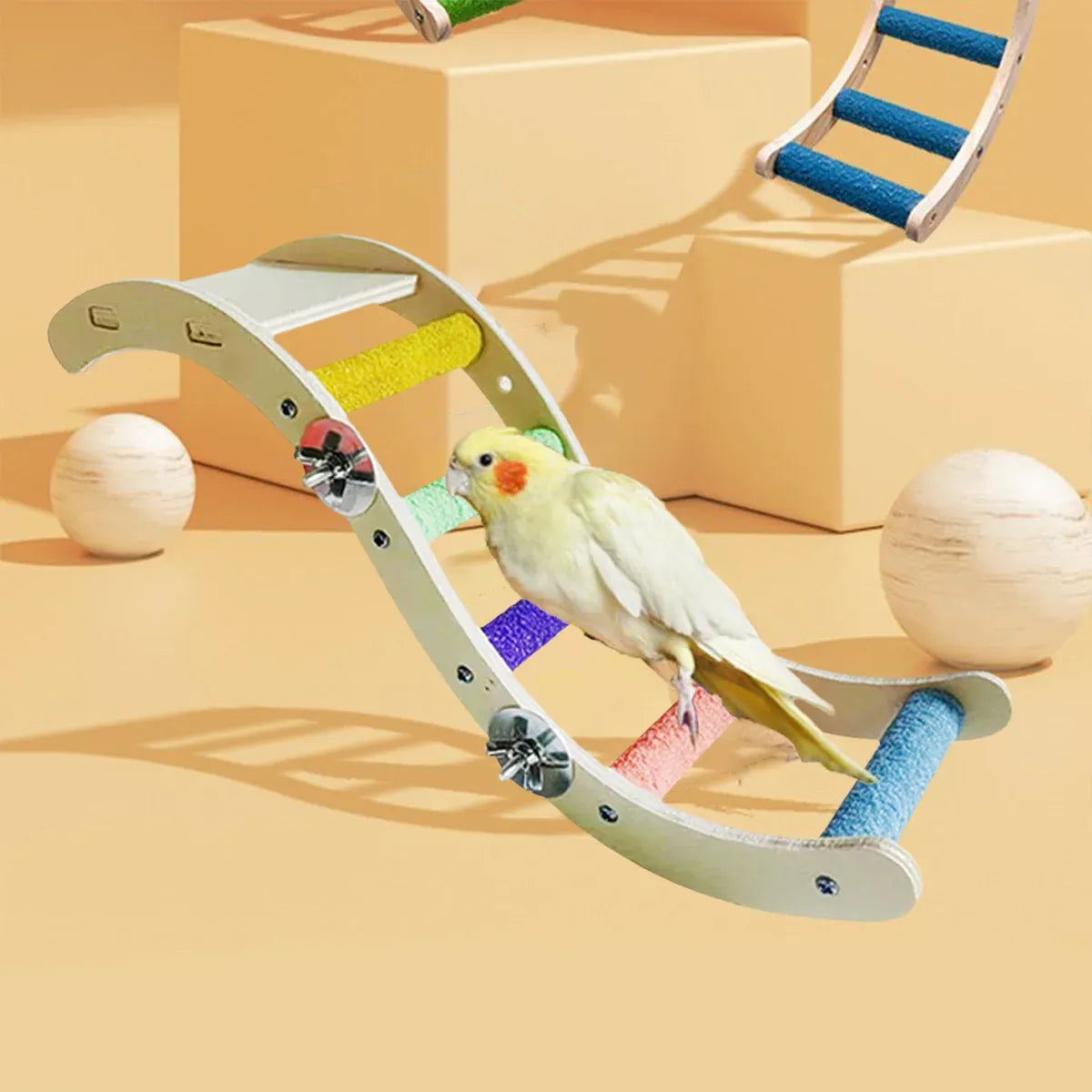Wooden Parrot Climbing Ladder Swing Toy Claw Grinding Sanded for Small Birds - Straight