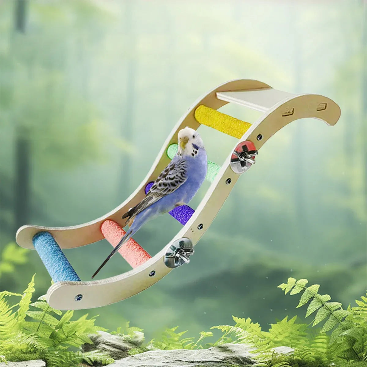 Wooden Parrot Climbing Ladder Swing Toy Claw Grinding Sanded for Small Birds - Straight