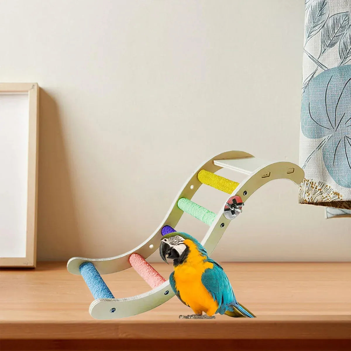 Wooden Parrot Climbing Ladder Swing Toy Claw Grinding Sanded for Small Birds - Straight