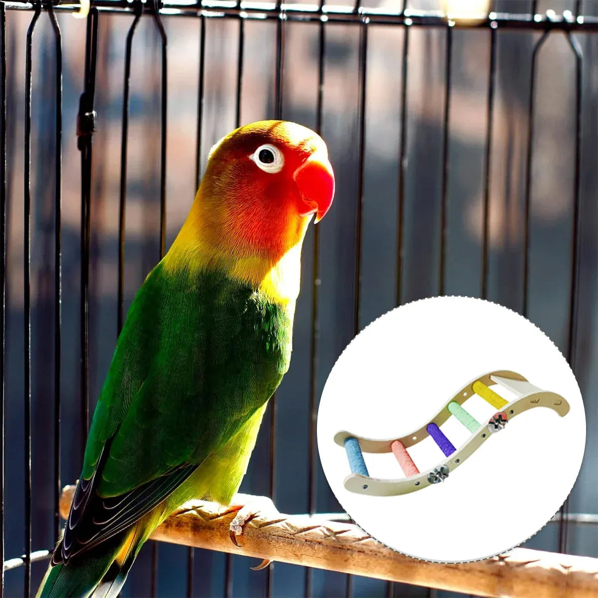 Wooden Parrot Climbing Ladder Swing Toy Claw Grinding Sanded for Small Birds - Straight